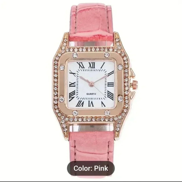 Rhinestone Decor Quartz Watch For Women Rectangle Pointer Classic Roman..NWT - Picture 2 of 3